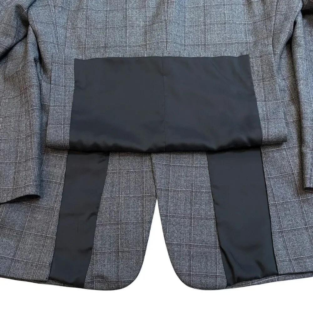 Jos. A. Bank Travelers Wool Sport Coat 40L Gray Wine Windowpane Plaid